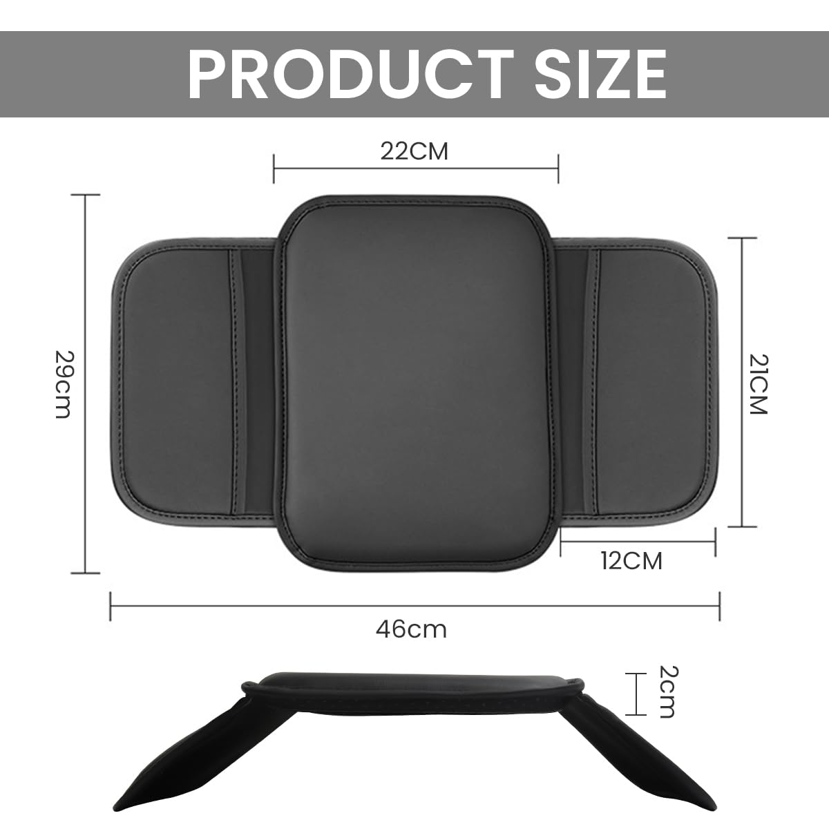 STHIRA Car Armrest Cushion for Center Console with Dual Storage Pouches and Memory Foam Support | PU Leather Cover for Universal Car Models