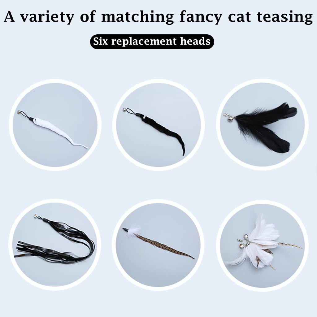 Qpets® 7 Piece Cat Feather Toys Interactive Cats Teaser Wand Toy Retractable Teaser Wand Feather Worm Teaser Cat Toys