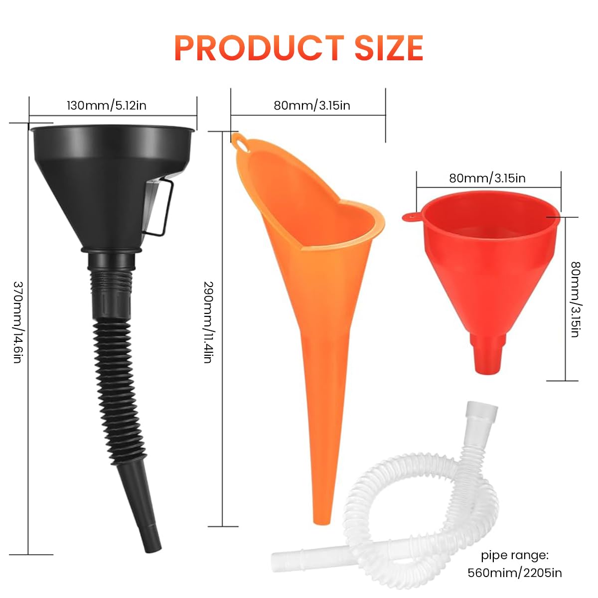 STHIRA® Oil Transfer Funnel Set Long Nozzle Funnel with Handle Automotive Fuel Transfer Funnel Oil Filtration Funnel Tools Reuseable Liquid Tranfer Funnels with Flexible Pipes & Filtration Sieve Cap