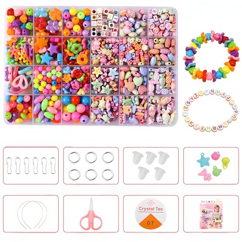 SANNIDHI® Beads Charms for Bracelets Making Kit Cute Fun Charms Beads Friendship Bracelet Making DIY Arts Crafts Birthday Gifts for Kids Girls Age 6-13
