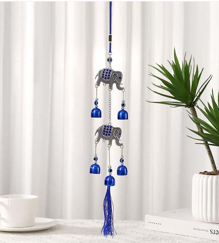 HASTHIP® Elephant Wind Chimes for Balcony - Crystal Hanging Decoration Items for Home Positive Energy Windchimes Home Decor Mom Women Men & Nature Lovers Good Luck Charm Doorways