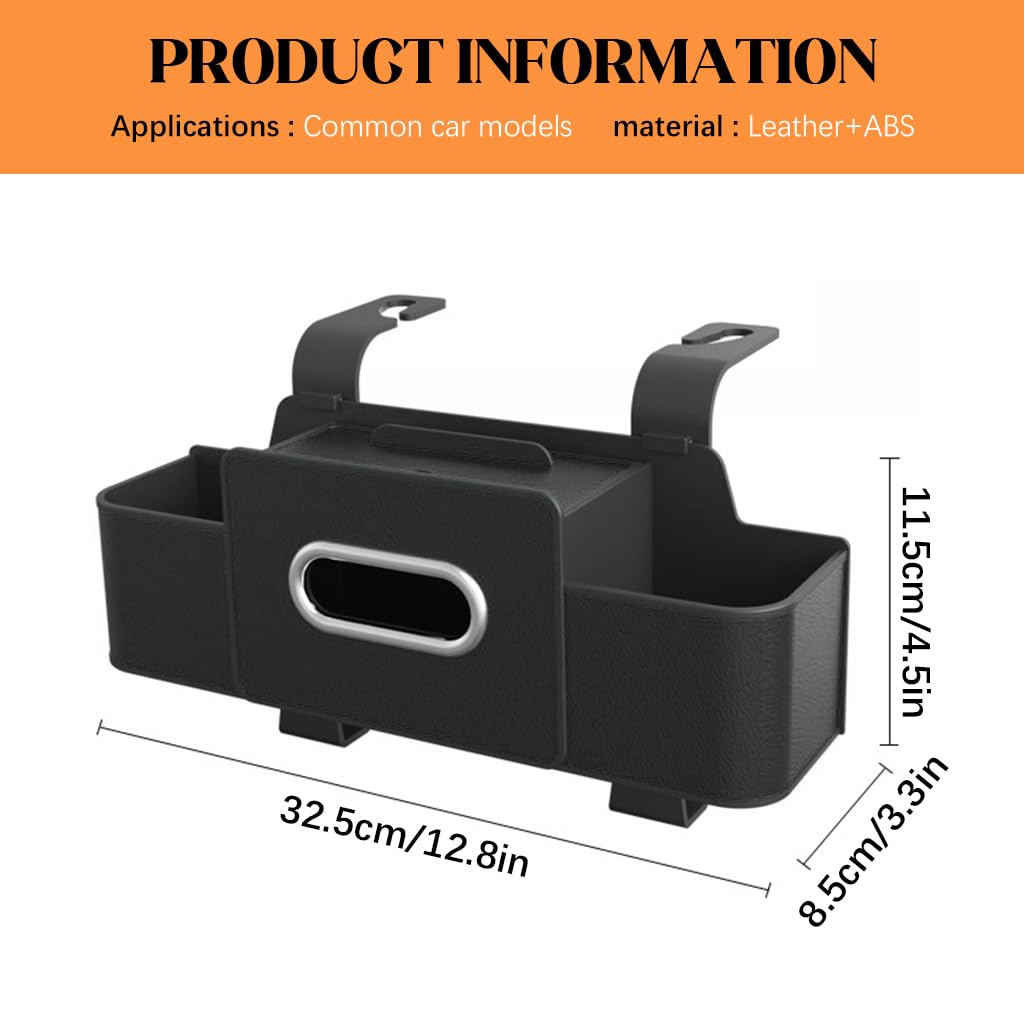 STHIRA Car Backseat Organizer with Dual Hooks and Multi Compartments | PU Leather Storage Box with Tissue Holder for Travel