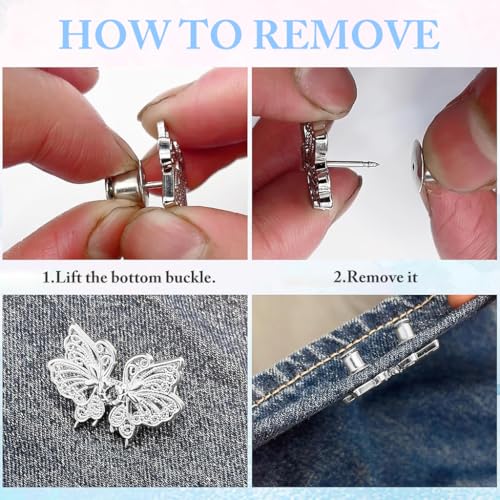 ZIBUYU® 4 Pairs Jeans Adjustable Button Pins Waist Adjuster No Sewing Removable Butterfly Ornament for Trousers Skirts 2PCS