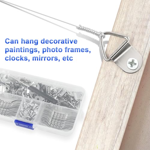 HASTHIP® 251Pcs Picture Frame Hanging Kit with Tool Box, Silver Metal Hangers, Saw-Tooth Strips & M4 Screws, Hardware Heavy Duty Picture Hangers for Artworks, Photos & Decorative Wall Panels