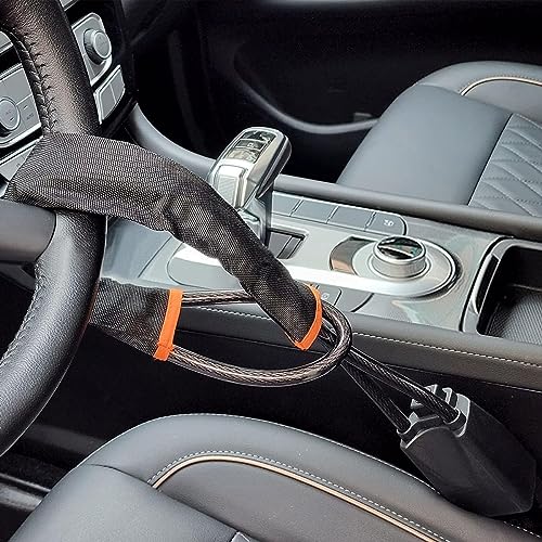 STHIRA® Heavy Duty Car Steering Wheel Lock with Anti-Theft Steel Chain Alloy Core Rubber Coating Keys for Sedans SUVs Trucks