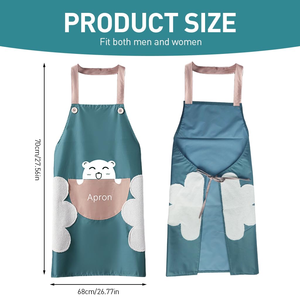 Zibuyu Kitchen Apron for Cooking with Coral Plush Hand Wiping Patches 27.56 in | Waterproof PVC for Women and Men