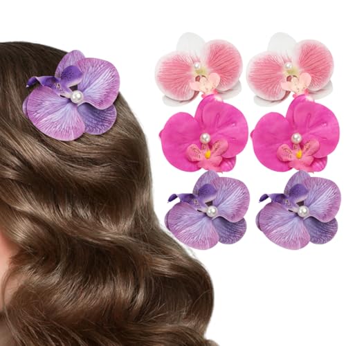 Venzina® 6PCS Flower Hair Clips for Women Stylish Elegant Butterfly Orchid Pins Pearl Artificial Claw Clip French Barrette Cute Accessories Girls Kids