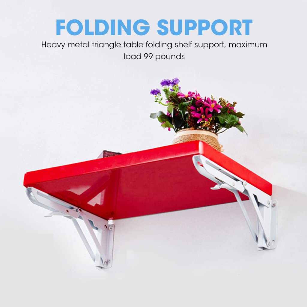 HASTHIP Foldable Shelf Bracket for Wall Shelves with 8 in Arms and Triangle Lock | White Steel 2 Pcs Set