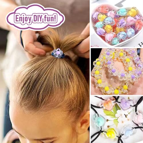 SANNIDHI® 174PCS Cute Beads for Bracelet Making Double Layer Crystal Set Macaron Color Kit Aesthetic Kids Activity Girls Star Flower Round Jewellery DIY Hair Ties