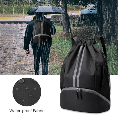 Optifit® Basketball Drawstring Bag With Shoe Compartment Large Capacity Fitness Backpack for Gym Football Outdoor Sports Water-resistant Fabric Black 3 PCS