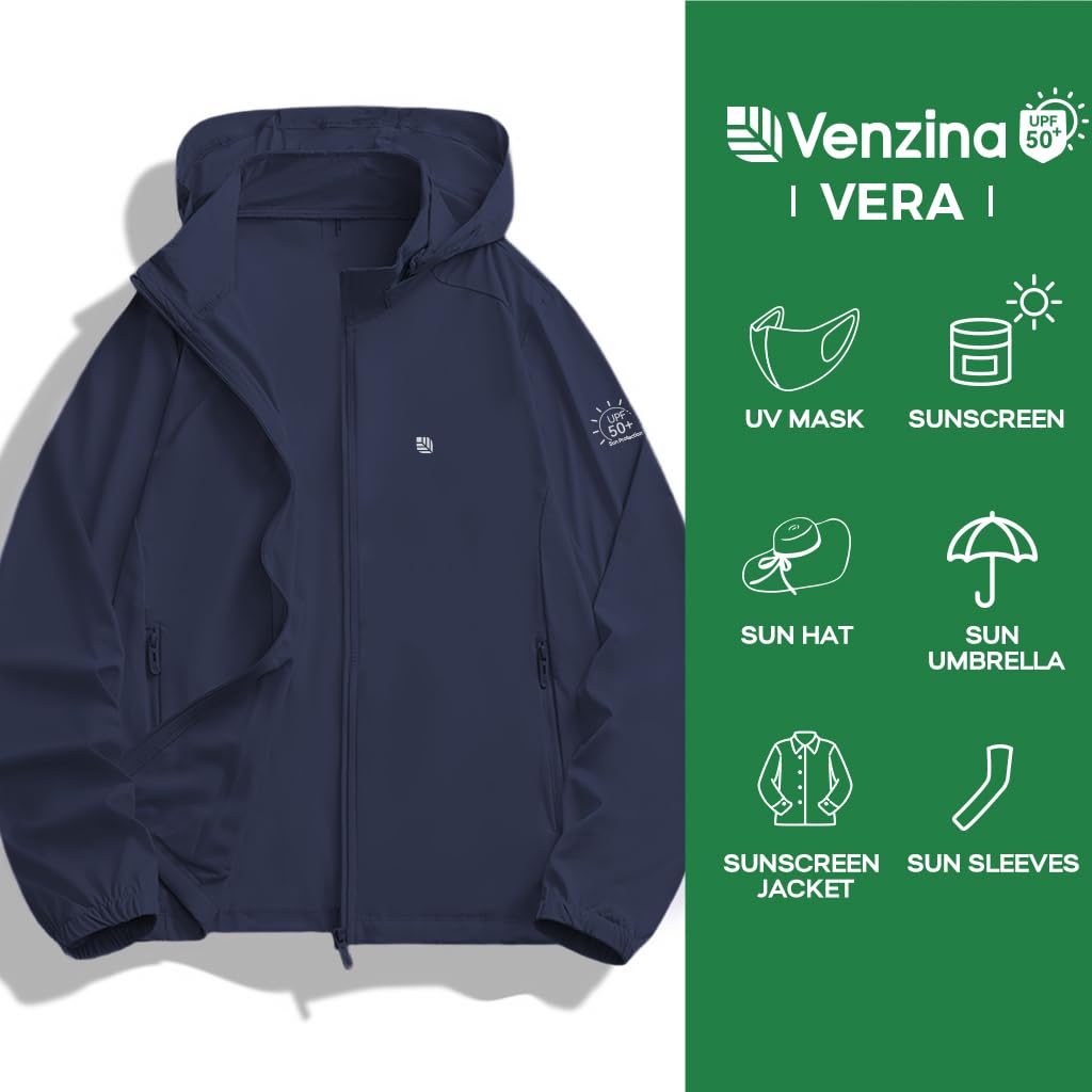 Venzina Sun Jacket for Men with UPF 50+ UV Protection and Removable Hat | Quick-Dry Nylon