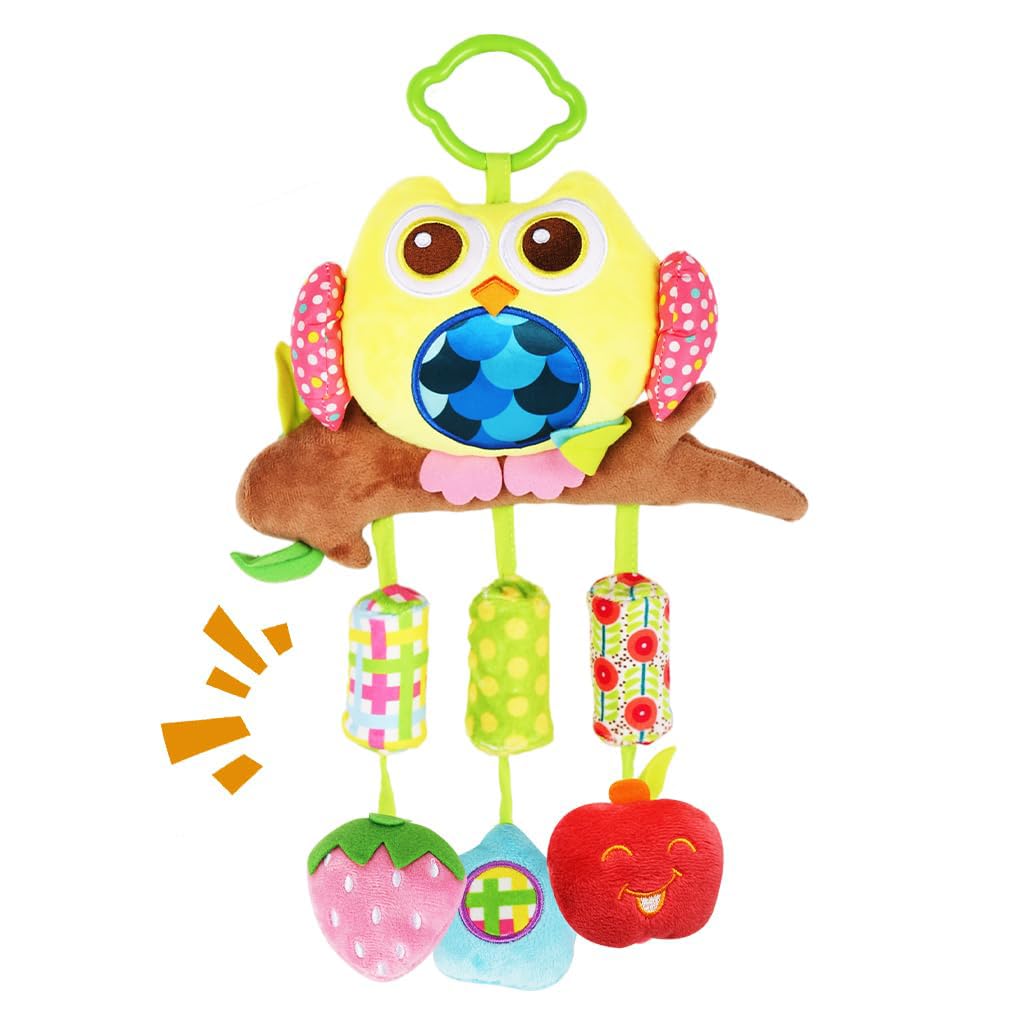 SNOWIE SOFT Baby Hanging Plush Owl Toy for Cribs and Strollers with Rattles | Soft Sensory Play