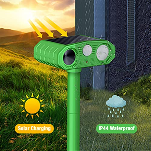 HASTHIP® Outdoor Ultrasonic Pest Repeller - Solar Lizard Repellent & Snakes Repellent - Dog Repellent Device with Infrared Sensor & Flashing Lights for Garden & Patio - Pigeon Repellent for Balcony