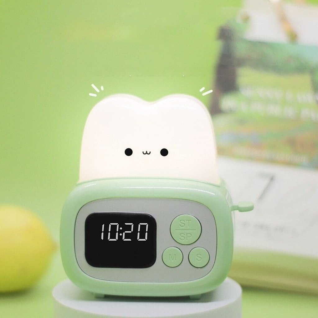 ELEPHANTBOAT® Cute Alarm Clock with Night Light Mini Toaster Desk Alarm Clock Kids Table Clock Alarm with Timer FunctionAuto Lights Off, Alarm Clock for Study Time Management Gift for Kids