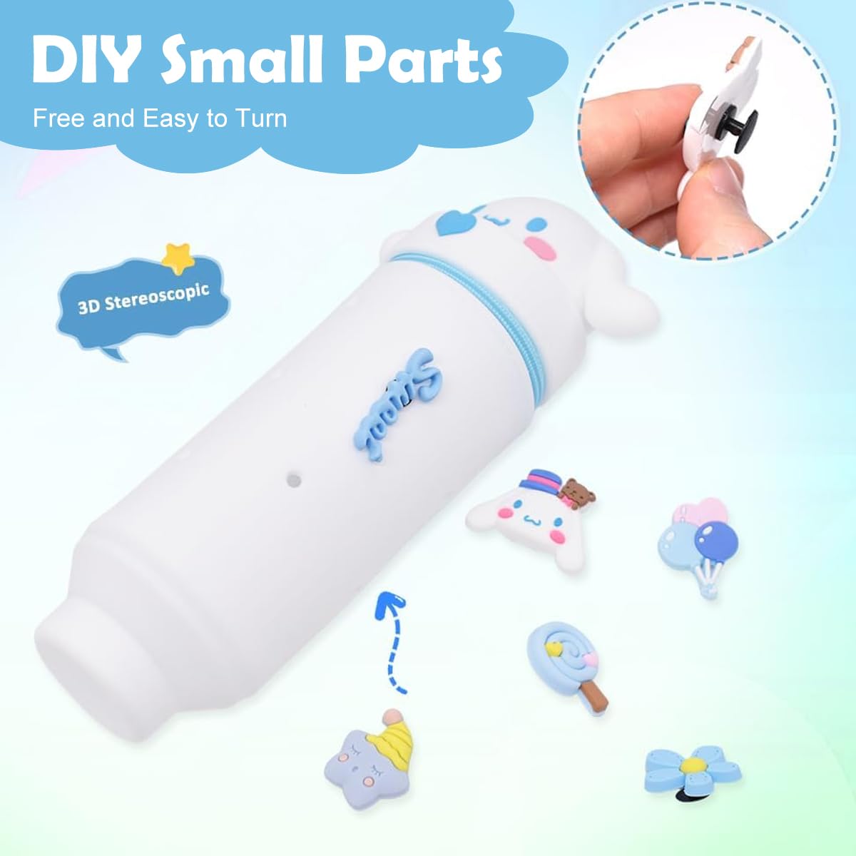 PATPAT Pencil Pouch for Kids with Multi Hole Design featuring Silicone Material and Kuromi Charms | Cute Blue Stationery Bag for School