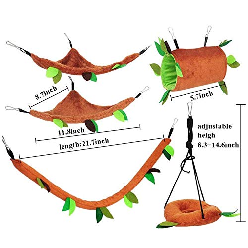 Qpets® Hamster Cage Hammock, 5pcs Hamster Sleeping Nest Hanging Tunnel and Swing for Hamster Playing Sleeping,Sliding Toy Hamster Swing,Jungle Set Plush Warm Beds