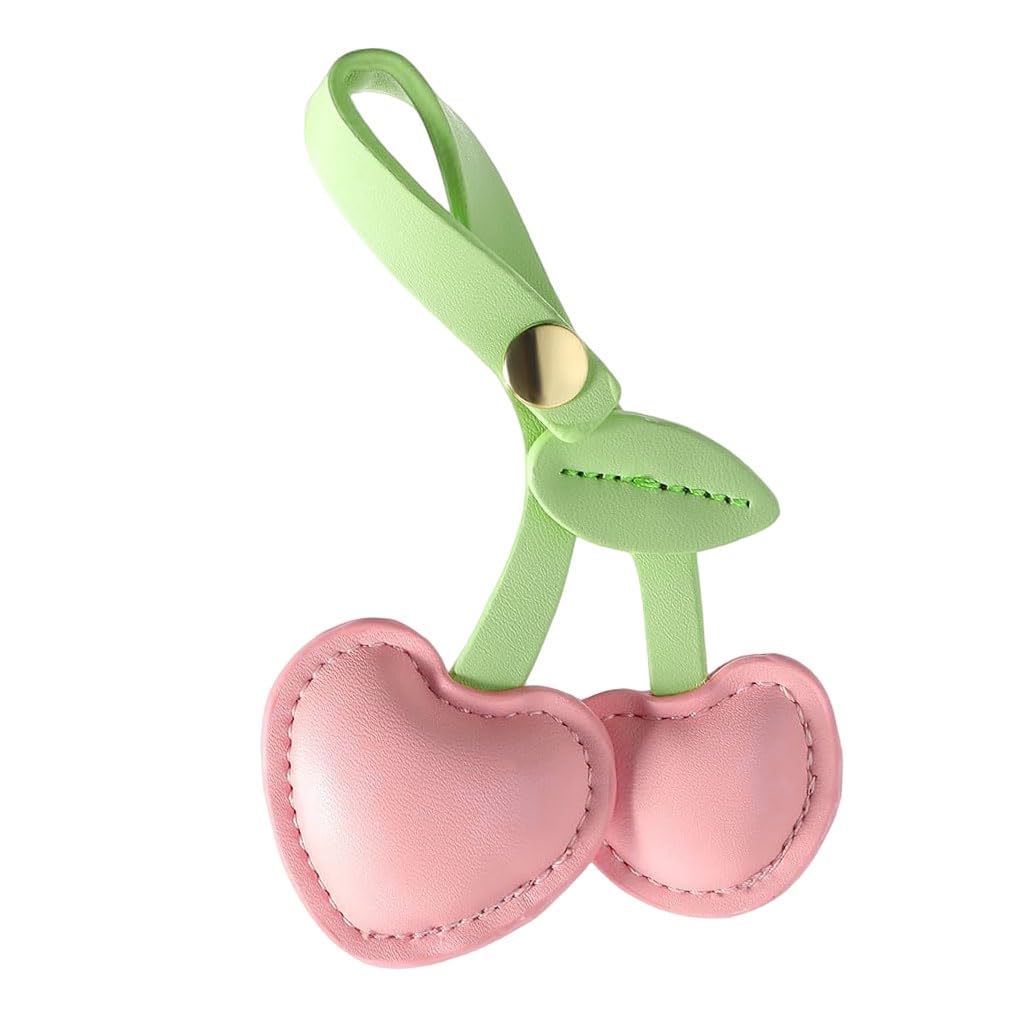 SANNIDHI Keychain for Handbags featuring Snap Button Closure with Pink PU Cherry Charm 7x11 cm | Cute Gift for Women and Girls