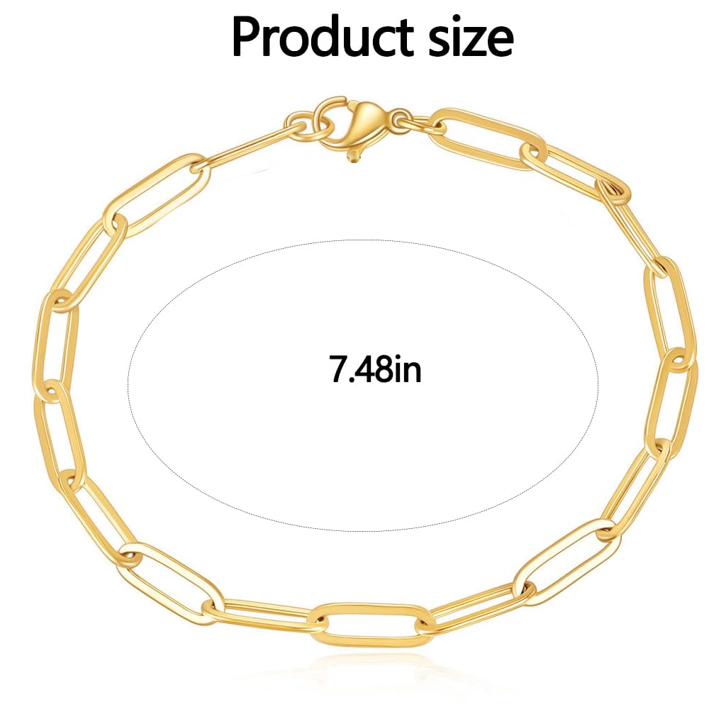Zibuyu Chain Bracelet for Women with Lobster Clasp featuring Gold Plated Paperclip Links