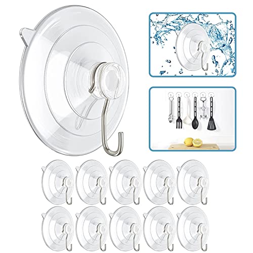 HASTHIP® 10 Pcs Suction Cup Hooks, 1.77 Inches Clear PVC Suction Cups with Metal Hooks, Removable Suction Cups for Kitchen Bathroom Shower Wall Window Glass Door, Maxing Loading 3LB