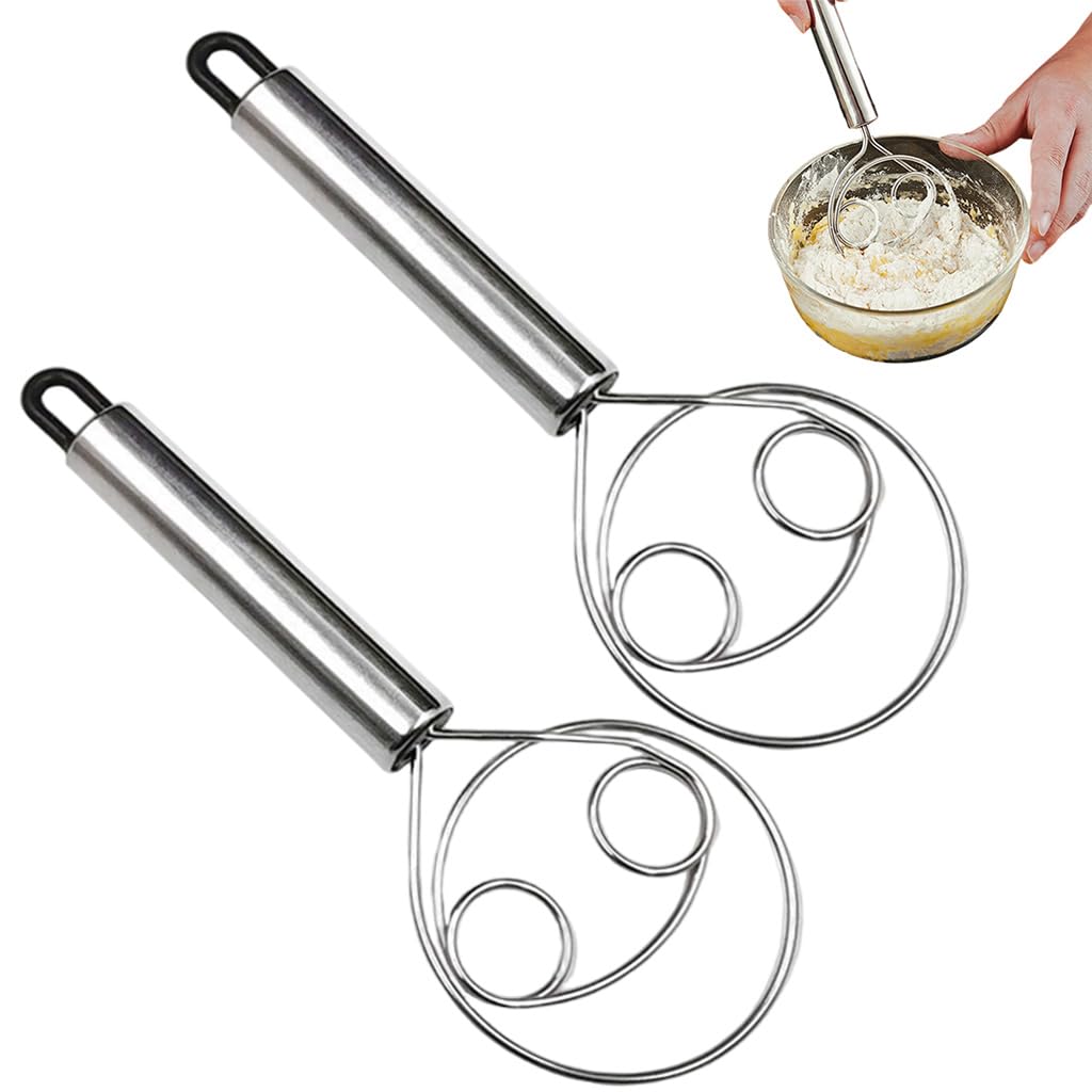 Supvox Danish Dough Whisk for Bread and Pizza Mixing Pack of 2 featuring Open Triplet Loop Stainless Steel Design