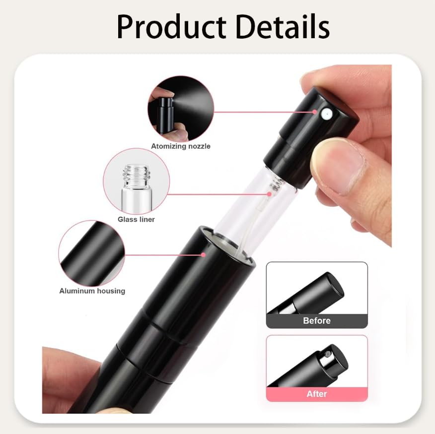 Zibuyu 8ml Empty Mini Perfume Refill Bottle for Travel with Twist Spray Design and Glass & Aluminum Body