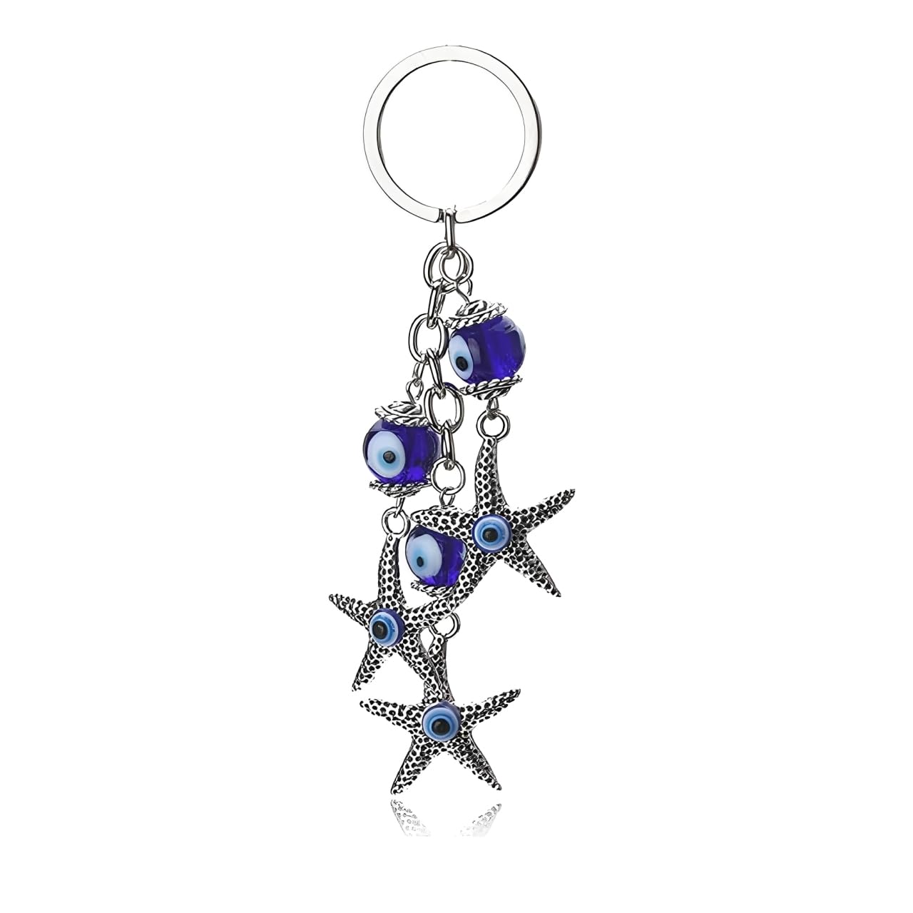 Zibuyu Creative Blue Evil Eye Keychain with Starfish Design Alloy and Colored Glass | Protective Charm for Keys Cars Bags and Home Decor