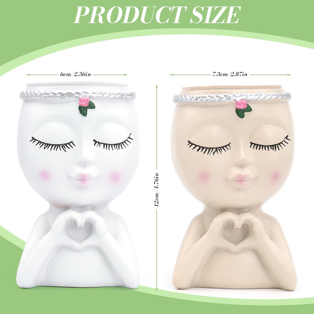 ZIBUYU Desk Succulent Planters 2Pcs for Home or Office with Smile Face and Heart Hand Design