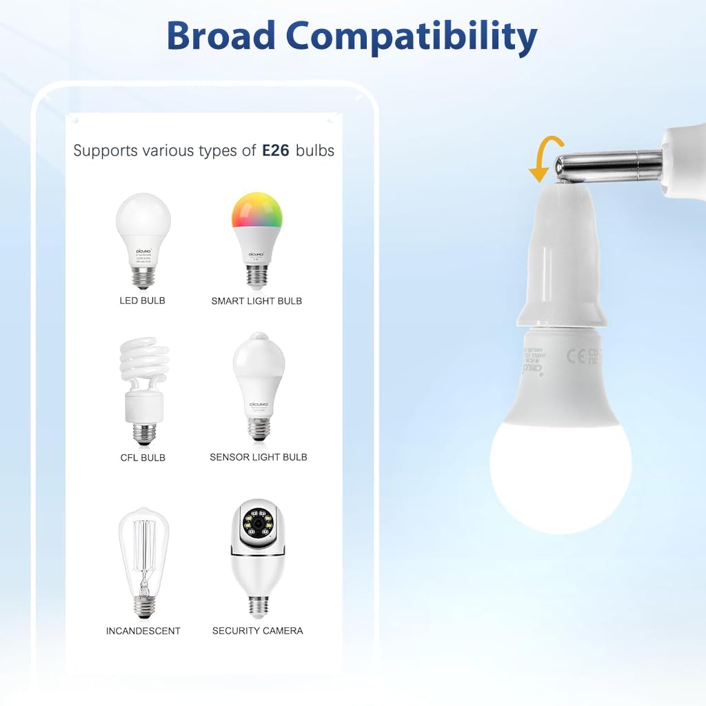 ELEPHANTBOAT Swivel Extension Socket for E27 Bulb with 180° Rotation and 5.5 in Length | 2Pcs