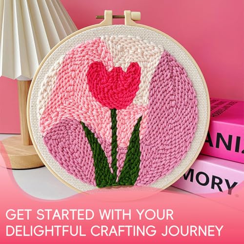 PATPAT® DIY Punch Needle Art Kit Beginners Starry Night with Embroidery Needles Tutorial 20x20cm Embroidery Hoop 2PCS