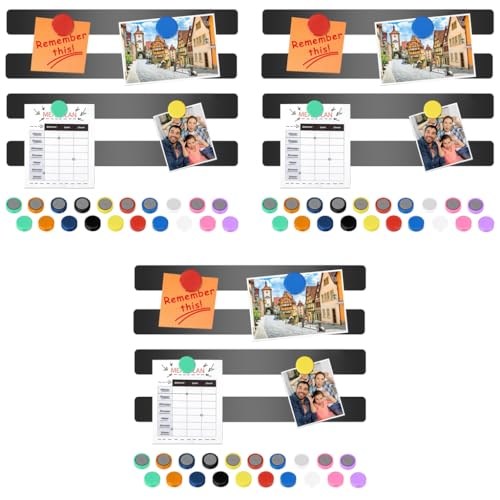 Climberty® 4 Pack Stainless Steel Magnetic Board Strip Memo Message with 60PCS Color Magnets Self Adhesive Notice Bulletin Bar for Home Office Photo Wall Fridge Black