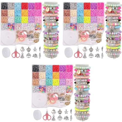 SANNIDHI® 3200+ Clay Beads for Bracelet Making Kit Flat Polymer Kids Activity Alphabet Heart Smile Face Set Girls Women DIY Craft Birthday Christmas Gift 3 PCS