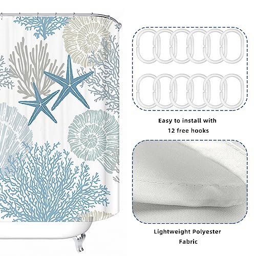 HASTHIP® Shower Curtain, 180 * 180CM Starfish Seashell Coral Beach Bath Curtain Ocean Themed Underwater Marine Decor for Bathroom with 12 Hooks, Style A