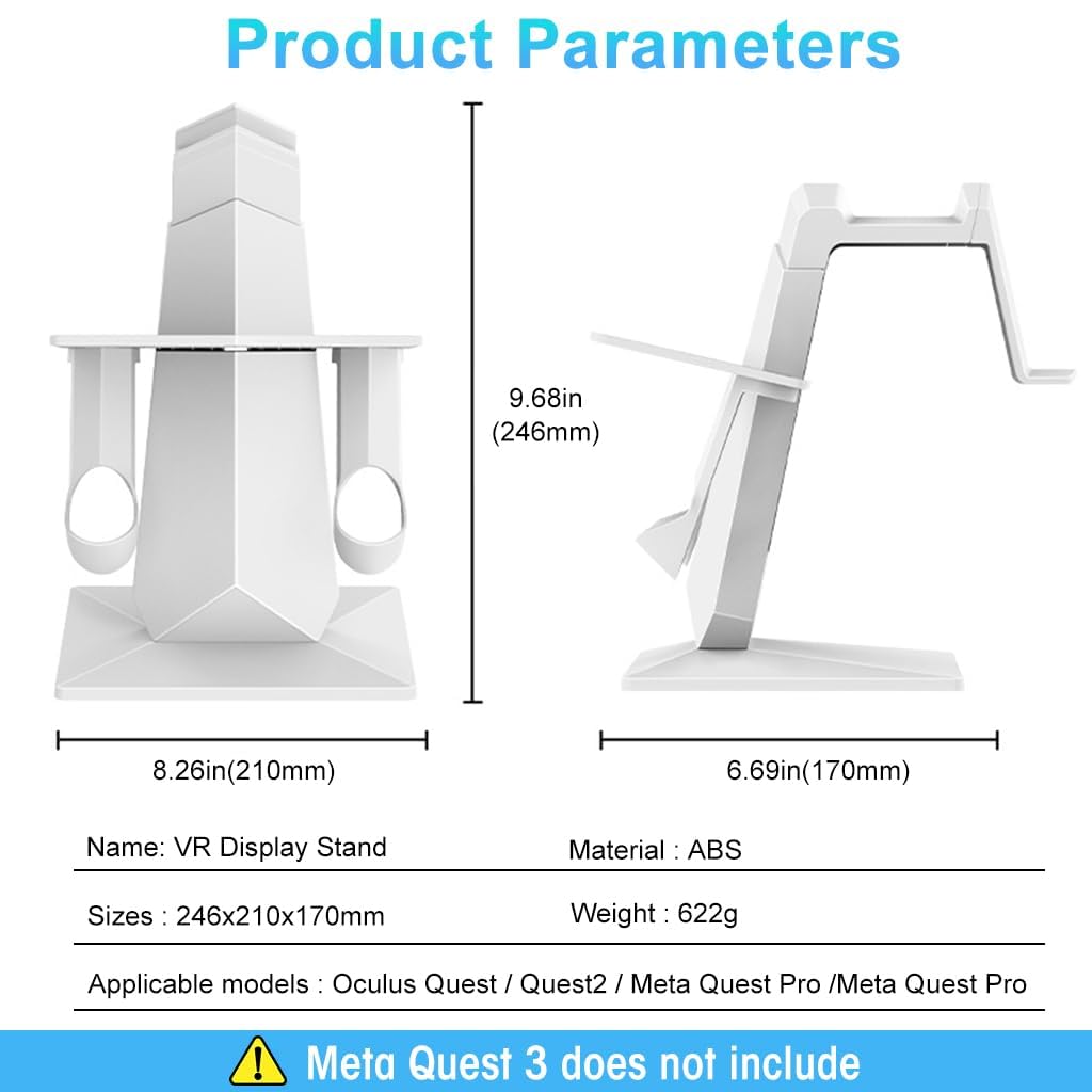 VR Headset and Controller Stand for Meta Quest 3 with Dual Layer Design and Non Slip Base