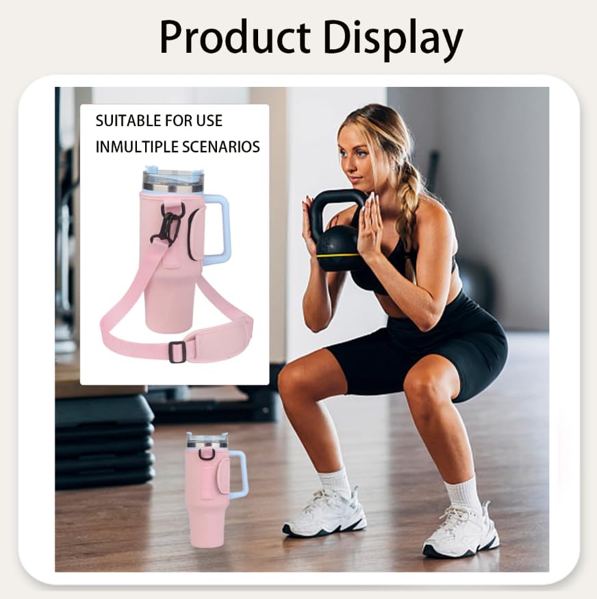 ZIBUYU Water Bottle Carrier Bag for Outdoor and Travel with 28–50 in Strap | Neoprene Pink & Black Set