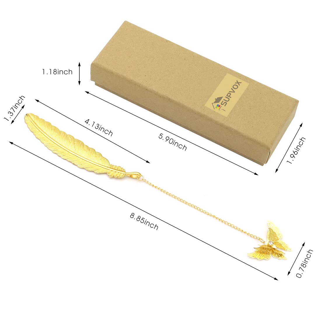 Supvox Metal Feather Bookmark for Reading with 3D Butterfly Design and Golden Finish | 3PCS