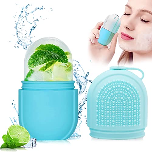 MAYCREATE® Ice Face Roller Ice Cube Mold With Cleansing Brush, Anti-Leak Silicone Ice Roller for Face Massage, Beauty Ice Facial Roller for Eliminate Edema, Tighten Skin, Women Skincare Gift (Blue)