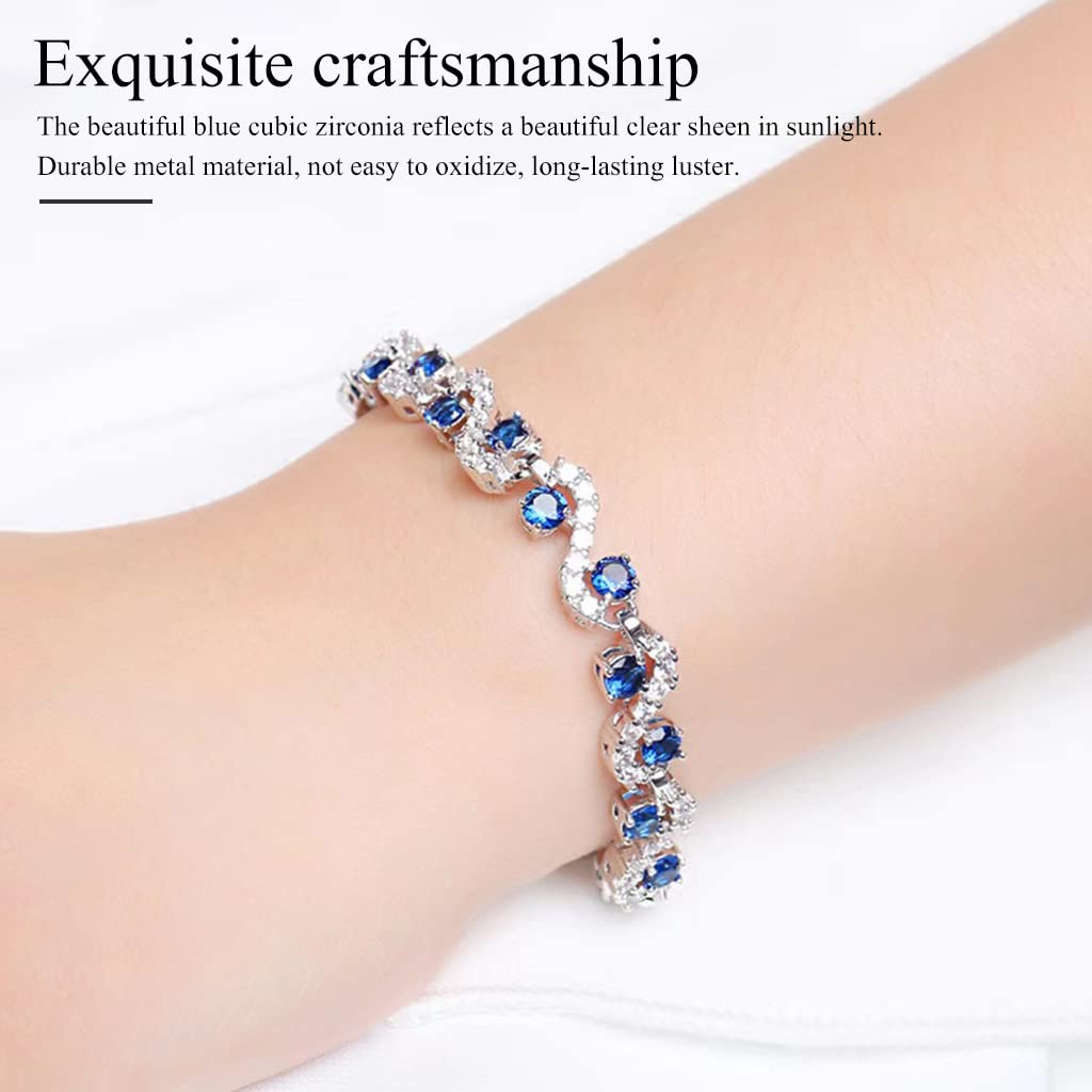 SANNIDHI Cubic Zirconia Bracelet for Women featuring Blue Stones and 18 cm Alloy Design
