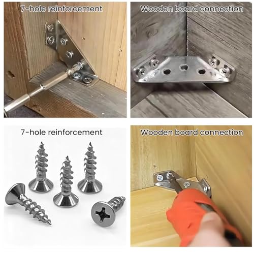 Serplex® 420PCS Shelf Brackets with 120pcs Screws Multi Hole Stainless Steel Furniture Corner Connectors 1.1MM Thickening Heavy-Duty Triangle for Connecting Wall Mounting