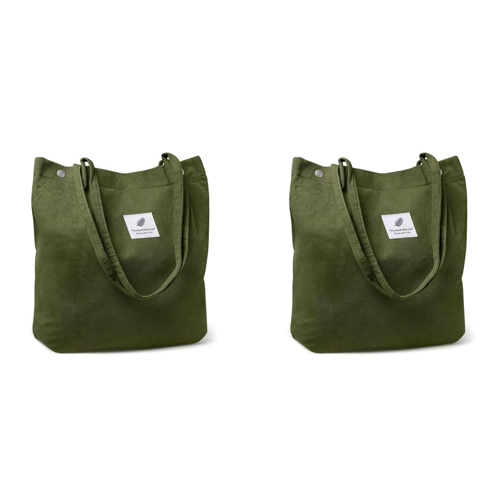 PALAY Tote Bag for Women with Reinforced Handles and Corduroy Fabric | 2PCS Dark Green