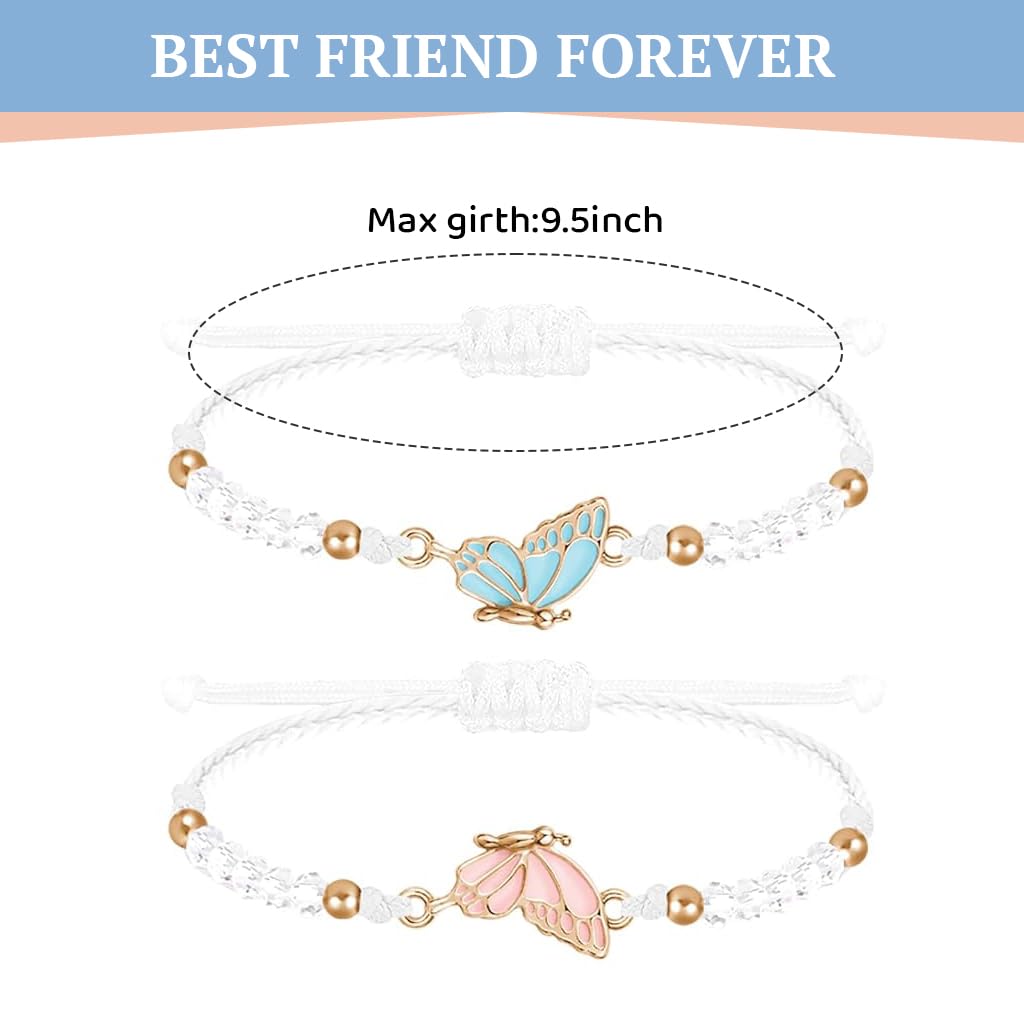 SANNIDHI Friendship Bracelet for Girls and Women Butterfly Best Friend Bracelet For Couples Adjustable Matching Bracelets BFF Beads Bracelets Jewellery Birthday Gift For Girls, Kids, Sister - 2 Pcs