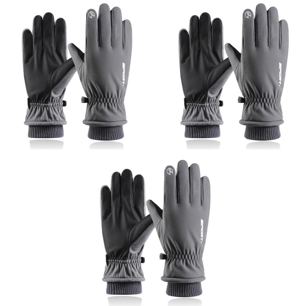 ZIBUYU Winter Gloves for Bike Riding with Touch Screen Finger and Anti-Slip Palm | 3 PCS Grey