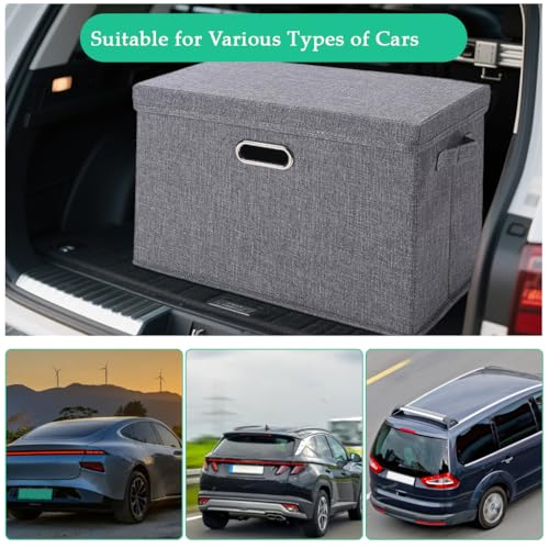 STHIRA® Car Trunk Organizer Box, Folding Cloth Organizer Case with Lid & Handles, Multipurpose Organizer Box for Home Car, 45 x 30 x 30cm