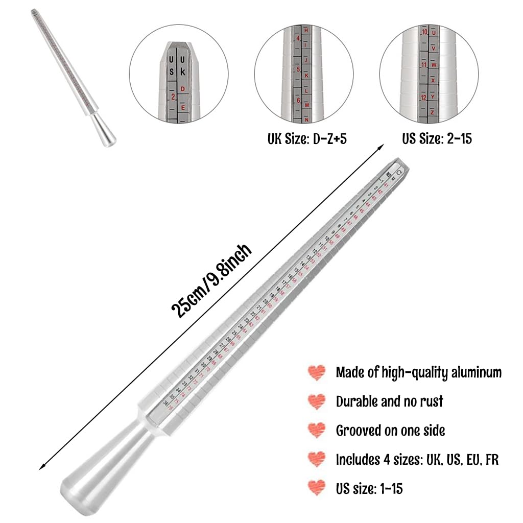 Venzina Ring Sizer Measuring Tool Set for Jewelry Making with 3Pcs Gauges and Mandrel
