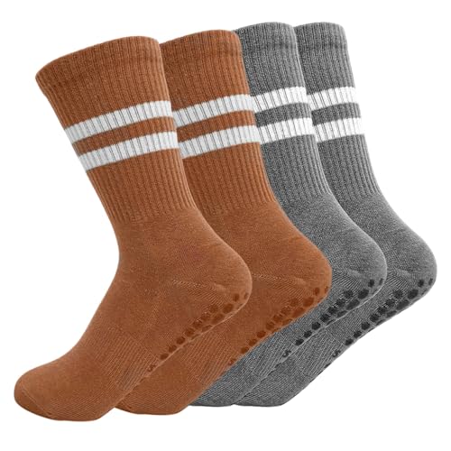 Proberos® 2 Pairs Yoga Socks for Women, Anti-slip Yoga Socks Anti-odor Cotton Socks Compression Sport Socks Fashion Women Socks Floor Socks for Yoga, Pilates, Running, Dance, Grey & Brick Red