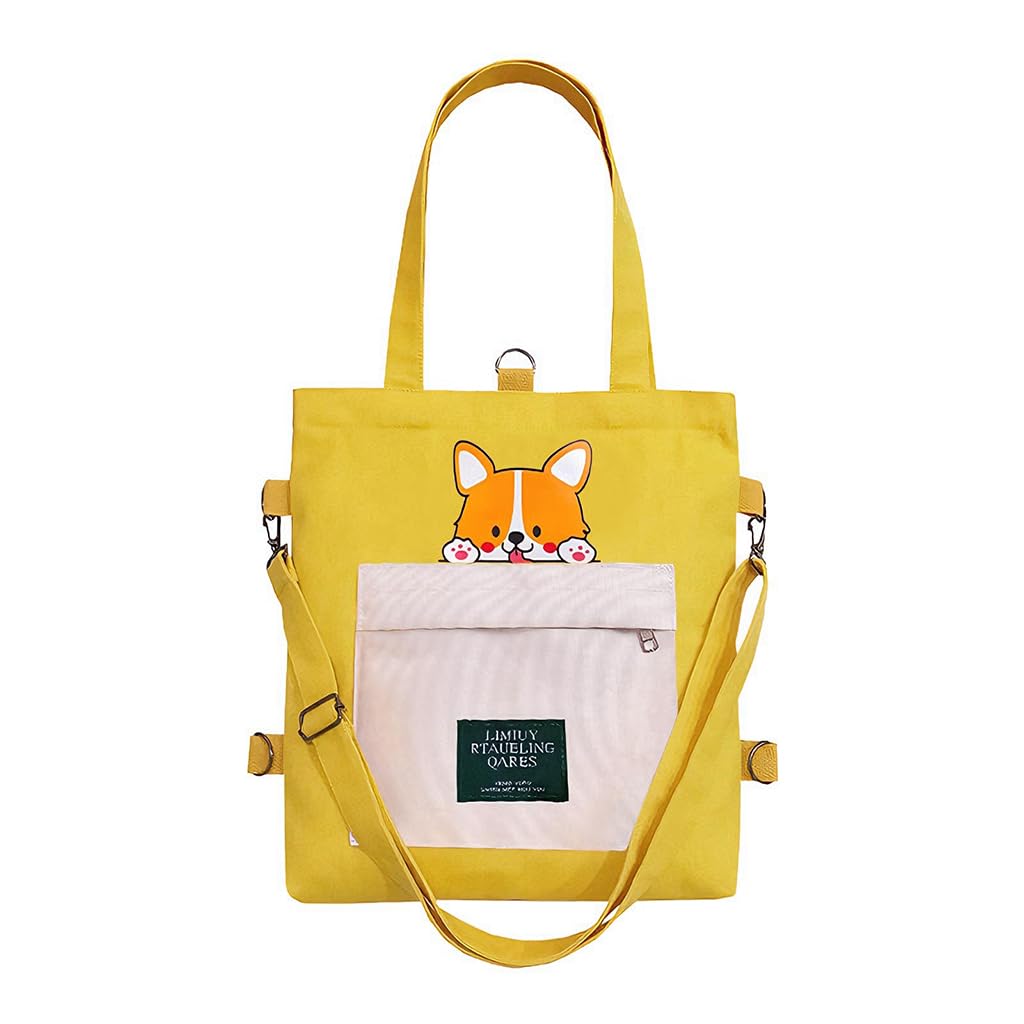 Zibuyu Akita Design Crossbody Bag for Office Use with Adjustable Strap and Yellow Canvas | Stylish Women’s Work Purse