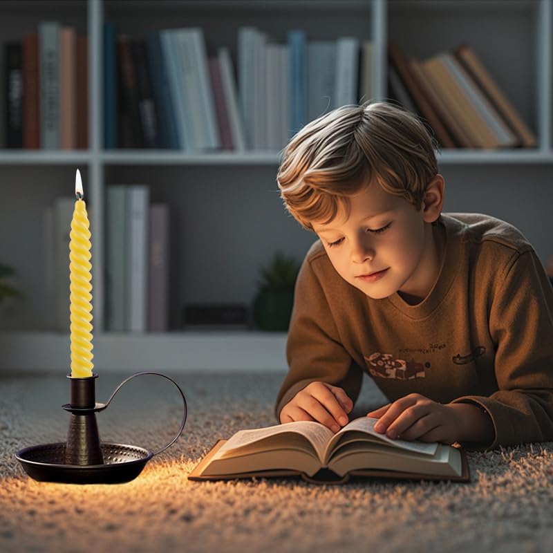 HASTHIP Candle Holder Stand for Dining Table Decor with Wax Drip Tray & Handle | Vintage Black Iron Tealight Set of 2