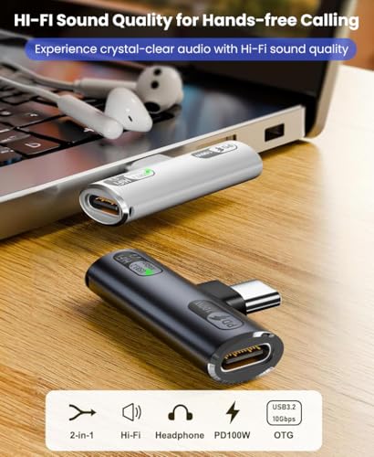Verilux® 2 in 1 Type C Adapter PD 100W Dual USB to Charging Audio Connector for Playing Music Gaming While for iPhone 16 15 Galaxy S24 S23 Android MacBook iPad Laptop 2 PCS