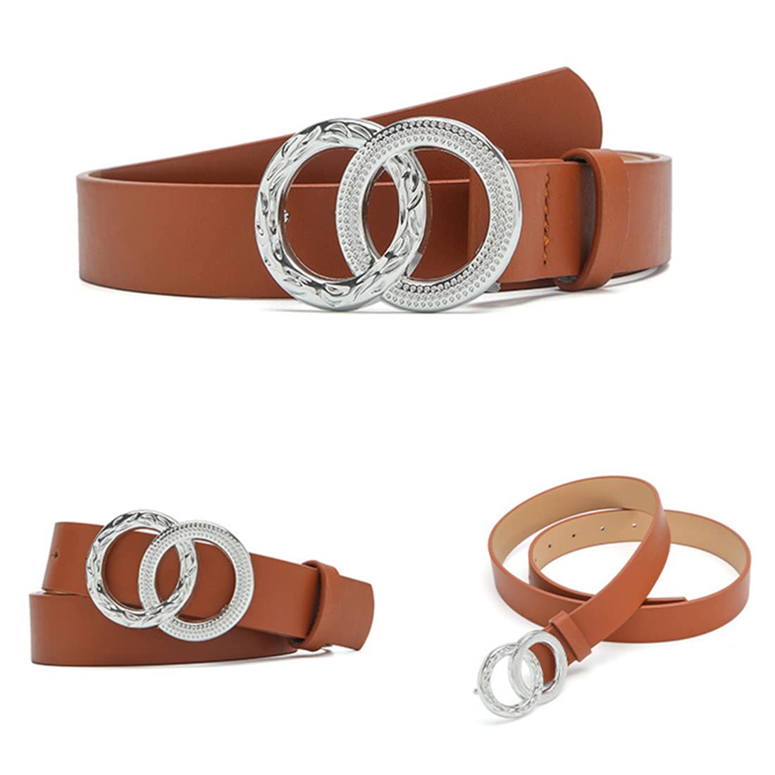 SANNIDHI Waist Belt for Women featuring 106cm adjustable design with double ring closure | Brown PU fashion accessory for dresses and jeans