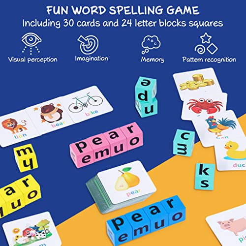 PATPAT® Spelling Games for Kids,Wooden Letters Learning Game with Flash Cards Learning Word Brain Toys, Sight Words Montessori Alphabet Learning Toy for Preschool Boys Girls Kids 3-8 Years Old