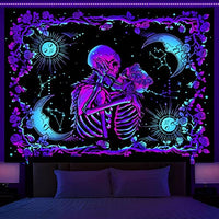 HASTHIP® UV Luminous Skull Tapestry, UV Reactive Tapestry Glow in The Dark, The Kissing Lovers Tapestry, Skeleton Wall Art for Bedroom Living Room for Room Dorm (51inch x 59inch)